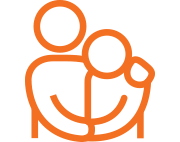 Orange outline of two people embracing